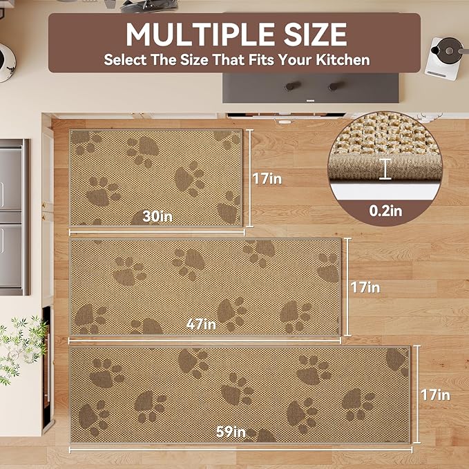 YDKGL Non-Slip Kitchen Mats for Floor, Soft Woven Linen Embroidery Kitchen Runner Rug - Super Absorbent Washable Kitchen Sink Mat with Rubber Backing for Office & Home Brown 17x59