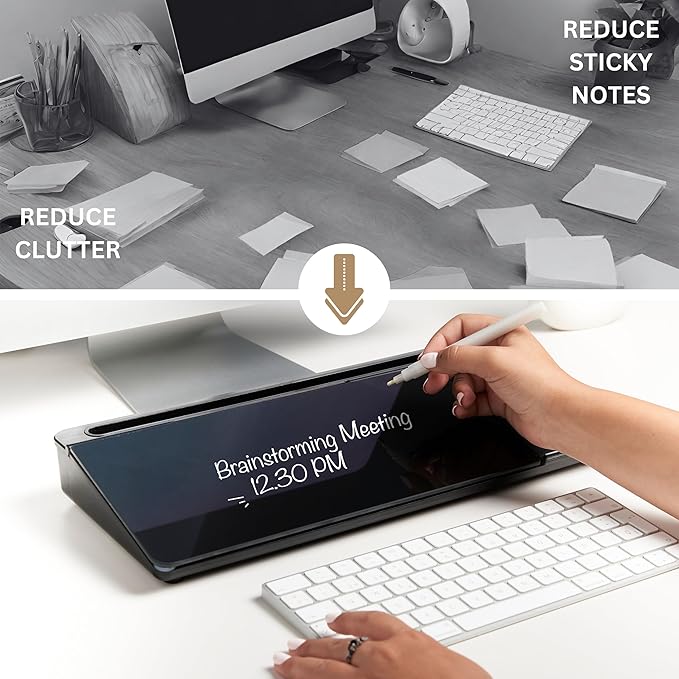 GAROOD Desktop Dry Erase Board with Storage Wireless Charger Black Color Desk White Board Desk Board Glass Desktop Board with Stand Home Office Organizer Phone Holder 15.8X7X2 inches