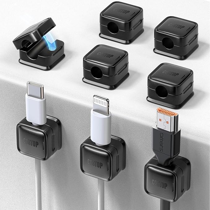 8 Pack Cord Organizer Holder,Costop Strong Adhesive Under Desk Cable Management,Magnetic Cable Clips,Wire Holder Keeper Organizer Neatly for Home,Office,Car,Desk,Nightstand,Desktop