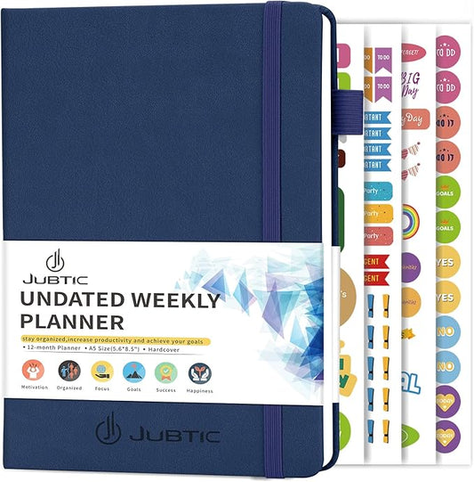 JUBTIC Planner for 2026, Undated Planner Weekly and Monthly Appointment Book for Time Management Productivity Planners with Stickers (Dark Blue)