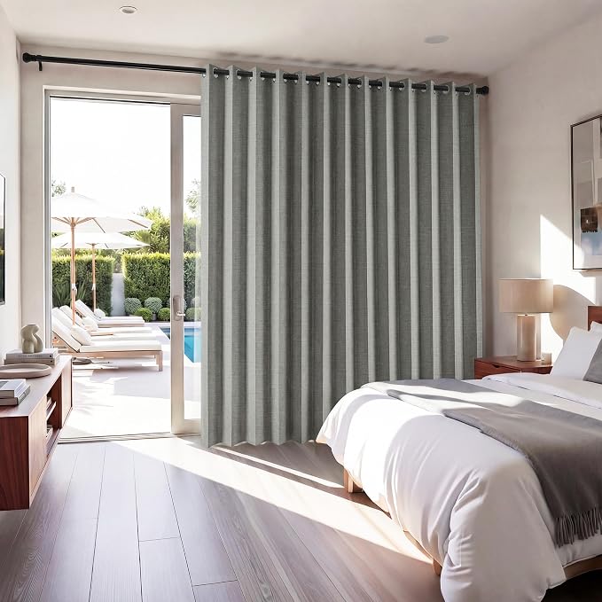 RYB HOME Accordion Style Room Divider Curtain-100% Blackout Folding Accordion Curtain for Sliding Glass Door/Bedroom, Privacy Assurd Living Room/Office Drape 1 Panel with Tieback, W100 x L108, Grey