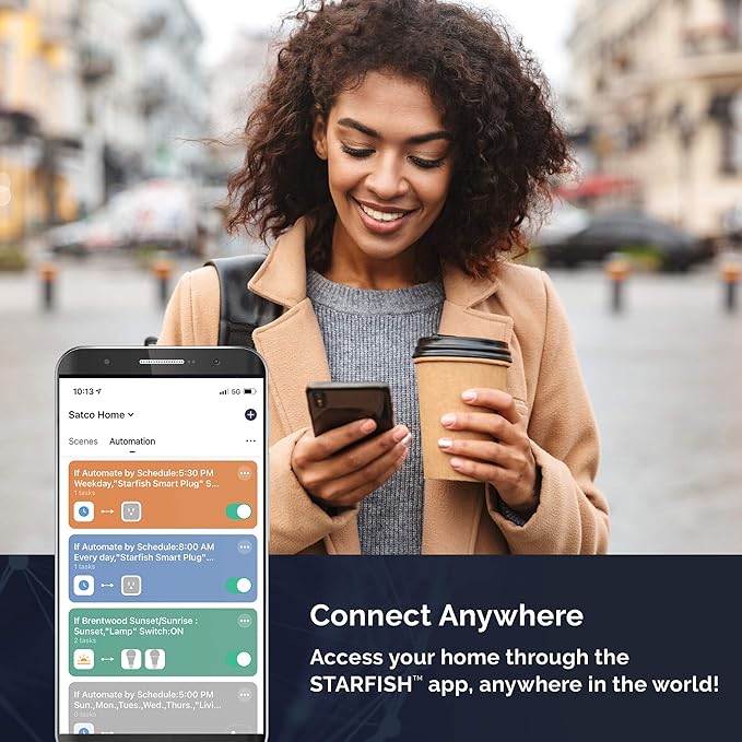 Satco S11266 Starfish On/Off WiFi Smart Plug Outlet, Works with Siri, Alexa, Google Assistant, SmartThings, White