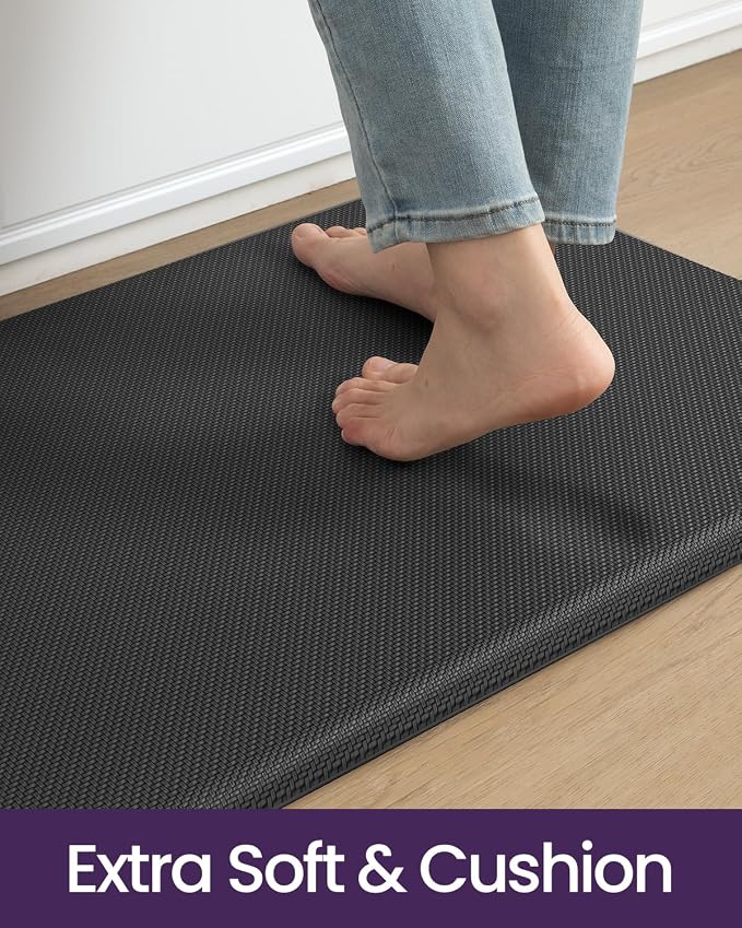 DEXI Kitchen Mat Cushioned Anti Fatigue, Extra Long Large Comfort Standing Floor Mats Waterproof, Memory Foam Antifatigue Runner Rug for Desk Office, Sink, Laundry, 70x20, Black