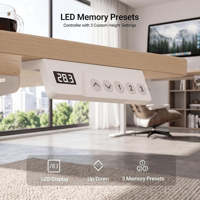 Claiks 32 x 19 Inch Nature Electric Standing Desk | Adjustable Height, Sit Stand, 3 Memory Presets, Cable Management, Space-Saving, Home Office & Bedroom