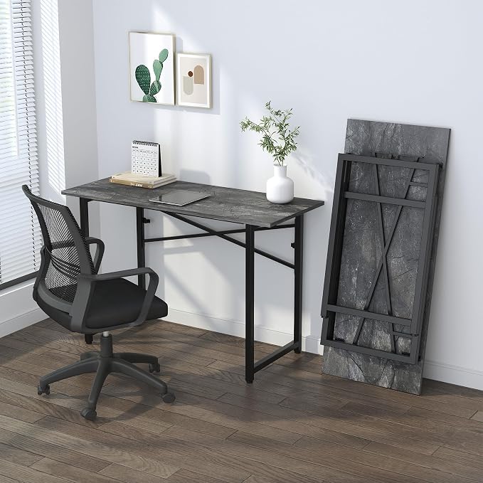 Lutown-Teen Folding Computer Desk 47 inch Writing Gaming Computer Camping Table, No Assembly Required Home Office Desk, Grey