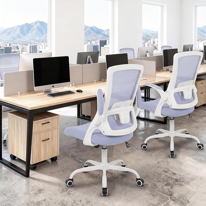 NEO CHAIR Office Chair High Back Desk Mesh Chair Comfy Computer Gaming Seat with Adjustable Ergonomic Lumbar Rolling Flip-up Armrests and Wheels (Purple)