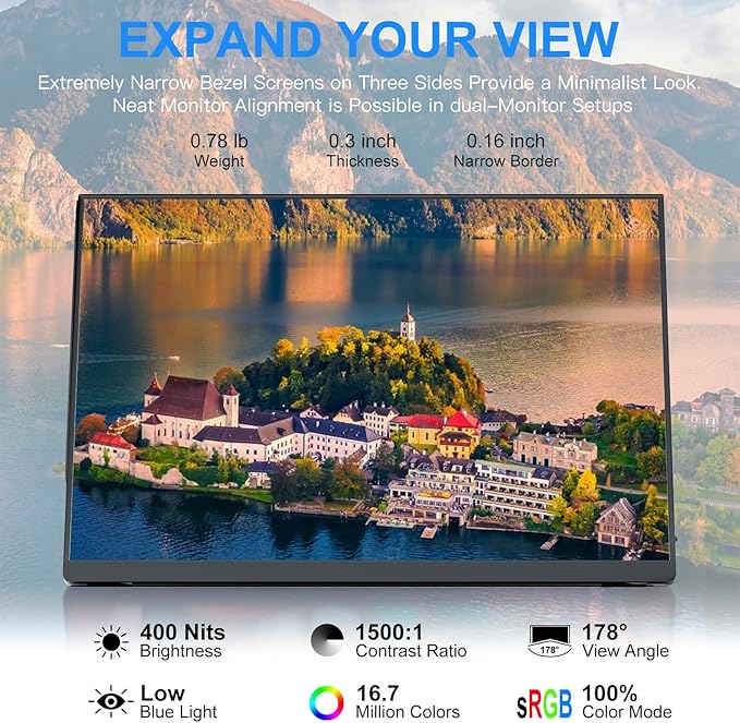 10.5''Portable Monitor for latop ,2K FHD 60HZ Laptop Monitor Screen,USB-C and HDMI Inputs, Ultra-Slim IPS Panel with HDR and Premium Smart Cover & Speakers for Laptop,PC,Phone,PS4/5,Switch,Mac,Xbox