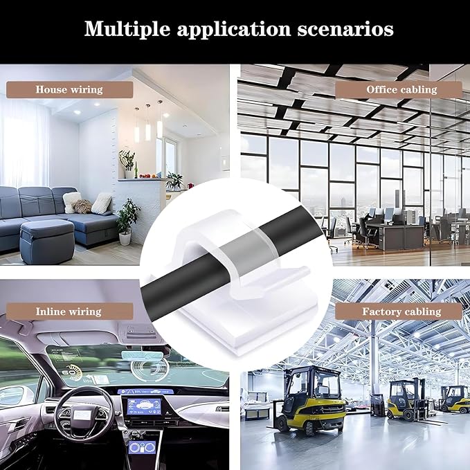 Cable Clips，100PCS Electrical Cord Management Adhesive Cable Wire Clip Wire Clips wall，Used for Cars, Offices, and Homes Cable Clips Cord Organizer (Transparent)