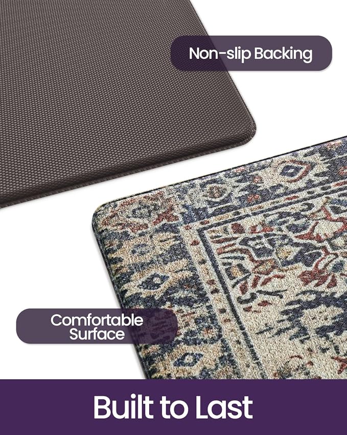 DEXI Kitchen Mats for Floor Cushioned, 23x86 Extra Large Long Runner Rug Non Slip, Waterproof Soft Comfort Standing Padded Anti Fatigue Decorative, Blue Red