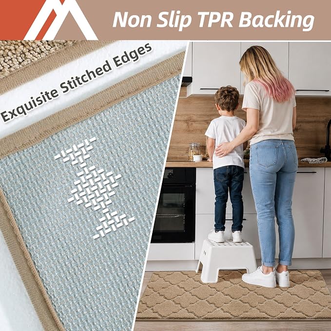COSY HOMEER Soft Kitchen Floor Mats for in Front of Sink Super Absorbent Kitchen Rugs and Mats 20"x79" Non-Skid Kitchen Mat Standing Mat Washable,Polyester,Beige