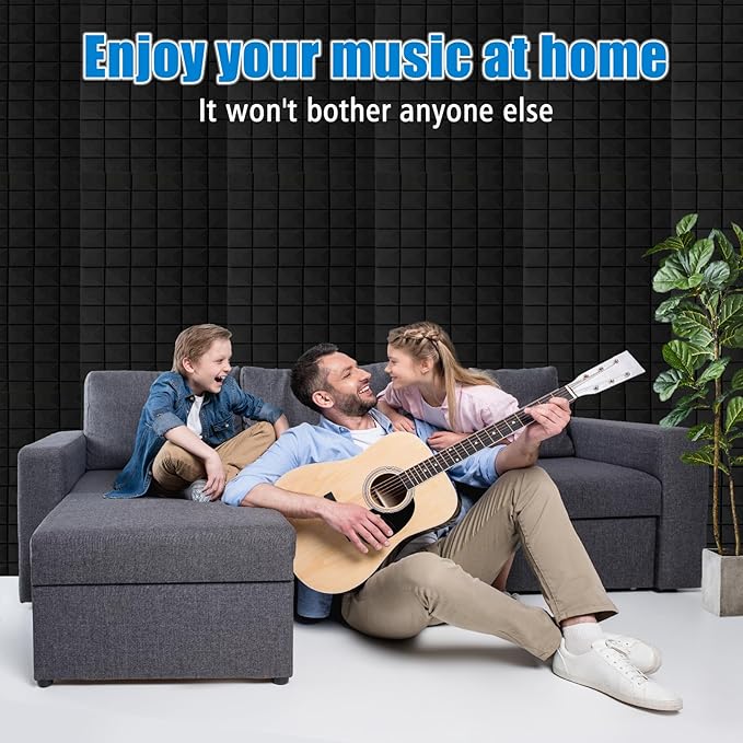 4 Pack Acoustic Foam Panels, 2" x 24" x 48" Sound Proof Foam Panles | High Density Fireproof Sound Proof Wall Tiles, Noise Dampening & Echo Reduction for Recording Studio & Home Office, Black