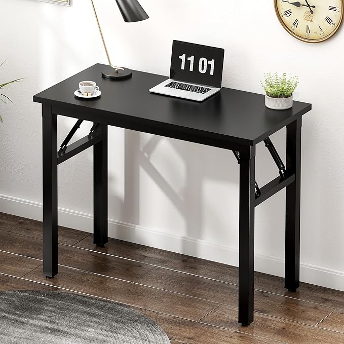 sogesfurniture 31.5 inches Foldable Computer Desk, Small No Assembly Sturdy Laptop Workstation for Home Office, Modern Portable Folding Study Table Writing Gaming Desk for Small Spaces, Black