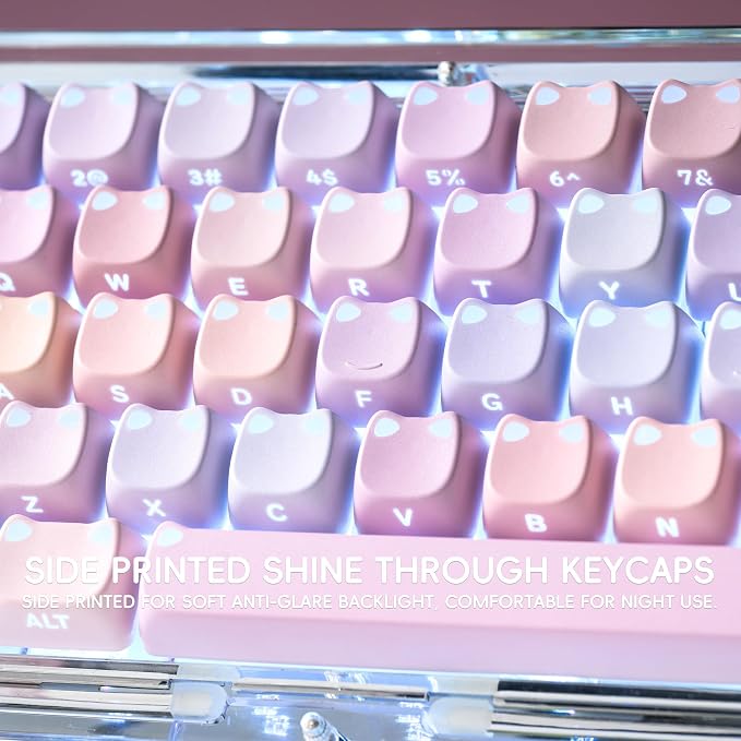XVX Cute Shine Through Lumicat Keycaps, Mao Profile Purple PBT Keycaps for Mechanical Keyboard, Meow Meow Keyboard Keycap Sets Compatible with 65% 75% 96% 100% Cherry Gateron MX Switches Keyboards