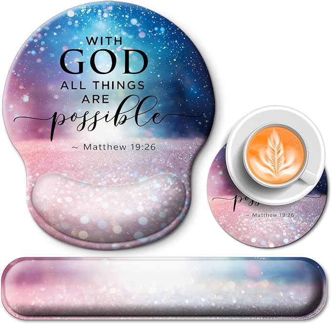 Mouse Pad and Keyboard Wrist Rest Support, with Non-Slip PU Base,Gel Mouse Pad with Coaster,Pain Relief for Gaming, Computer,Office -Night Sky