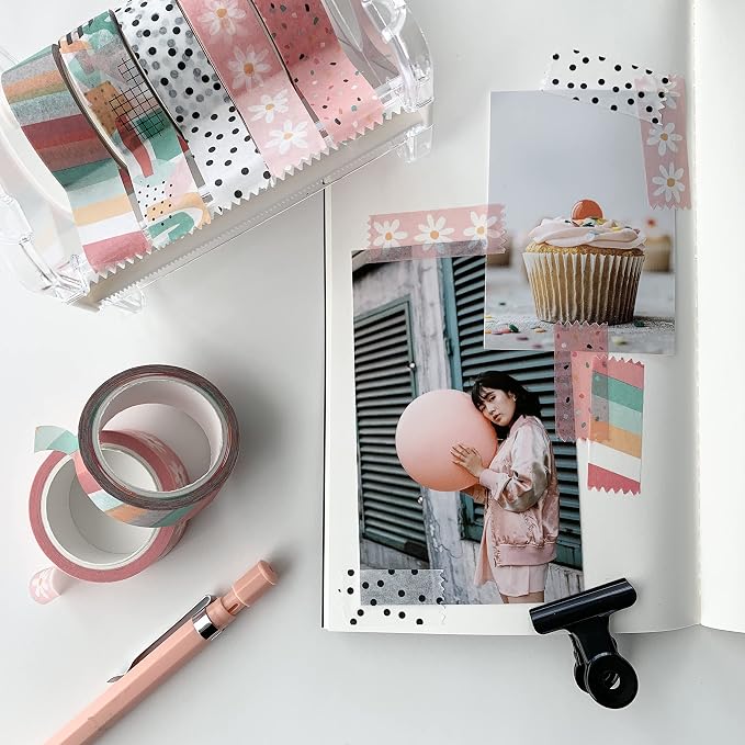ZYNSHE Washi Tape Set of 12 Rolls of 15 mm Wide Cute Decorative Washi Tape for Journaling, Scrapbook, Washy Crafts, Bullet Journals, Planners, DIY Décor, Gift Wrapping, Craft Supplies (Retro)