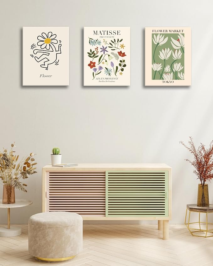 HesenDot 16x12IN Matisse Wall Art,Framed Canvas Bathroom Wall Art Pictures,Wood Framed Abstract Prints for Bedroom,Living Room,Minimalist Office Wall Decor 3Pack