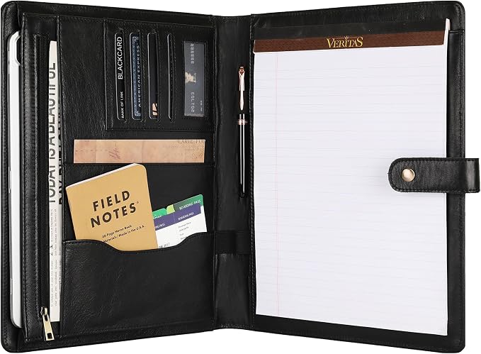 Personalized Leather Padfolio for Men - Business Portfolio with Clipboard, Engraved Legal Pad Folio Folder, A4 Letter Size Ideal Business and Corporate Gifts, Oil Black - Custom