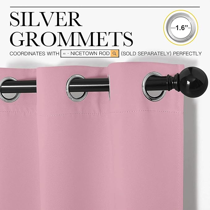 NICETOWN Crystal Pink Blackout Curtains 108" Long, 55" Wide, 2 Pieces for Office, Dining, Guest Room - Sound Reducing, Heat and Cold Block Panels for Modern Decorative