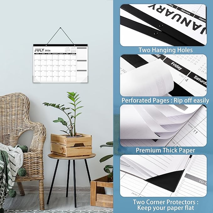 2026 Desk Calendar - Desk Calendar 2026, Jan. 2026 - Dec. 2026, 17"x12" Desktop Calendar with Notes, Corner Protector, Ruled Blocks