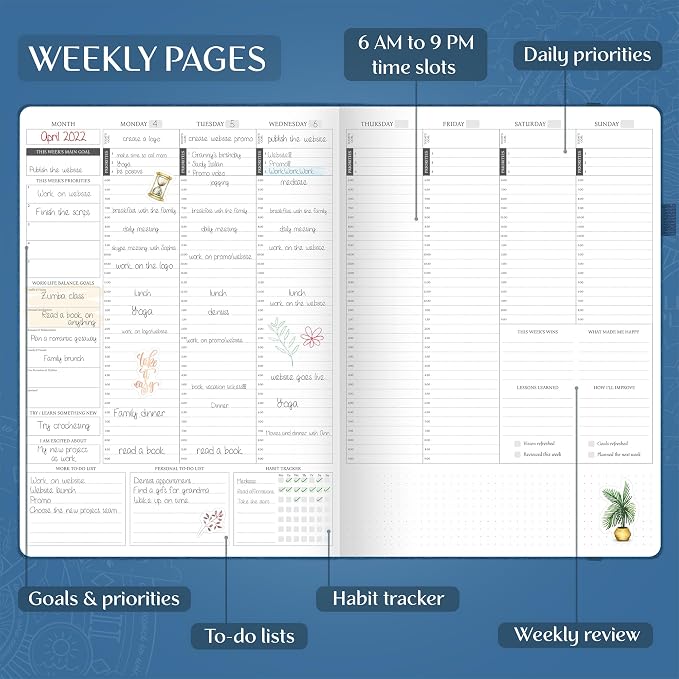 Legend Hourly Planner PRO Premium – Undated Schedule Planner with Time Slots – Weekly, Monthly & Daily Personal Organizer, A4 (Mystic Blue)