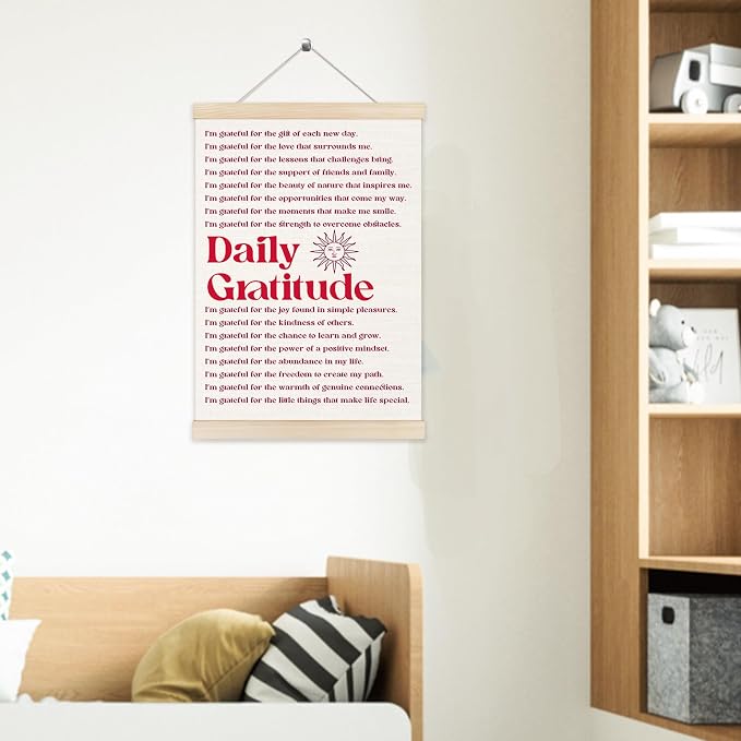 Welshower Vintage Daily Gratitude Positive Affirmations Poster Hanger Frame, Retro Motivational Wall Art Prints Decor for Home Bedroom Dorm Office Yoga Studio Framed, 12x16 Inch（pink）