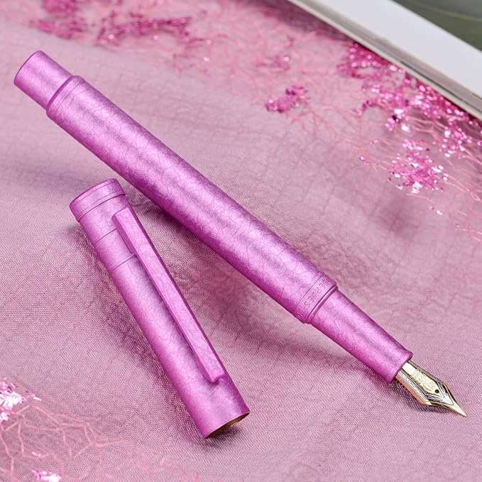 Hongdian 1851 Forest Fountain Pen Pink Ice Flowers, Extra Fine Nib Classic Design with Converter and Metal Pen Case