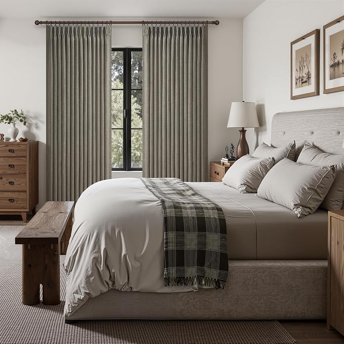 Sepia Ebony Double Layer Linen Blackout Living Room Curtains 102 Inches Long 2 Panels Set, Memory Trained Pinch Pleated Insulated Soundproof Custom Bedroom Windows Drapes 8-1/2 FT Length Luxury Decor