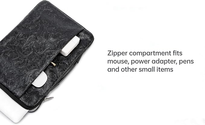 Kinmac Embossed PU Leather 360° Heavy Duty Protective Laptop Sleeve with Poacket (Paisley Black, 16 inch-16.2 inch)
