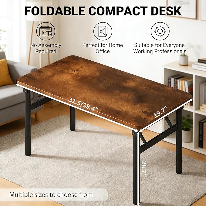 Small Folding Computer Desk - 39.4 Inch Foldable Small Spaces Compact Desk,No Assembly,Bedroom, Dorm and Apartment,Portable Study for Home Office Table