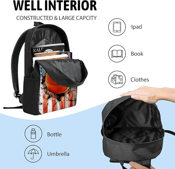 3PCS Basketball Backpack for Boys Girls Teens, School Backpack with Lunch Box Pencil Case for Elementary Middle High Students, 17 Inch Lightweight Bookpack 3 in 1 Set Back to Shool Gifts for Kids