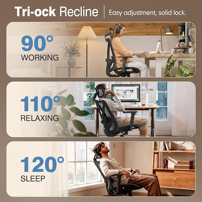 ELABEST T23 Ergonomic Mesh Office Chair, High Back Computer Desk Chair, Breathable AirMesh with Dual-Move Lumbar Support, 3D Armrests & Headrest, Tilt Lock,Big and Tall for Home Office(Graphite)