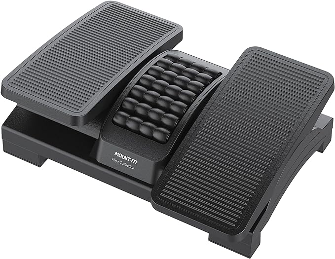 Mount-It! Ergonomic Footrest, Tilt Adjustable Individual Platforms, Height Adjustable Foot Rest with Massage Surface, Under Desk Foot Stool for Office, Leg Support and Improved Posture, Black