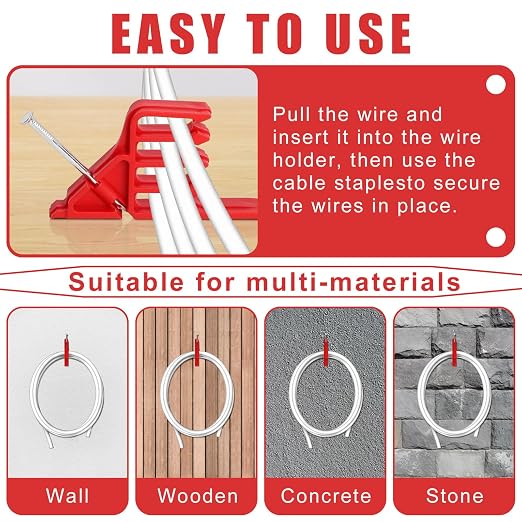 200 Pack Cable Stackers with Steel Nails, Multi-Cable Electrical Wire Clips | Insulated Cord Staples for Organizing Multiple Electrical Wires and Cables, Easy Nail-In Installation for Most Cable Types