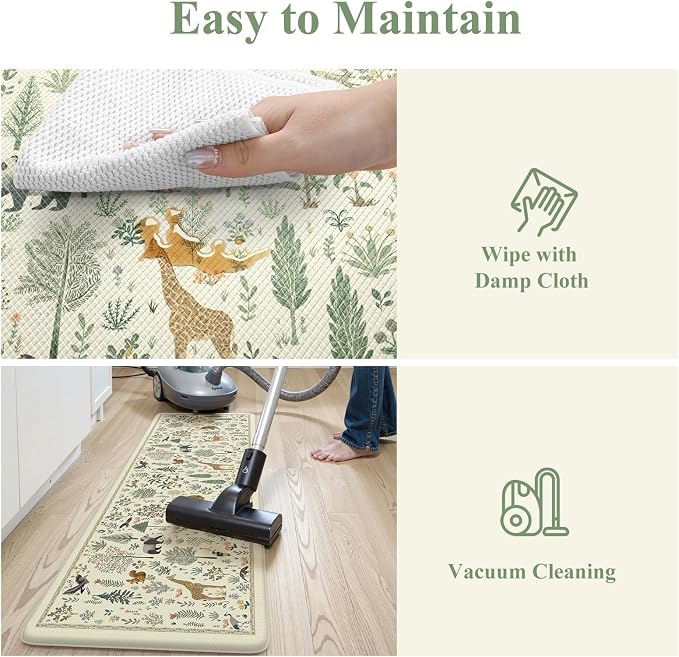 KIMODE Anti Fatigue Kitchen Mats for Floor,Cushioned Kitchen Rug Sets of 2 | Beige,Farmhouse Animal Forest Kitchen Rugs Non Slip,Memory Foam Padded Kitchen Standing Floor Mat for Laundry Sink Office