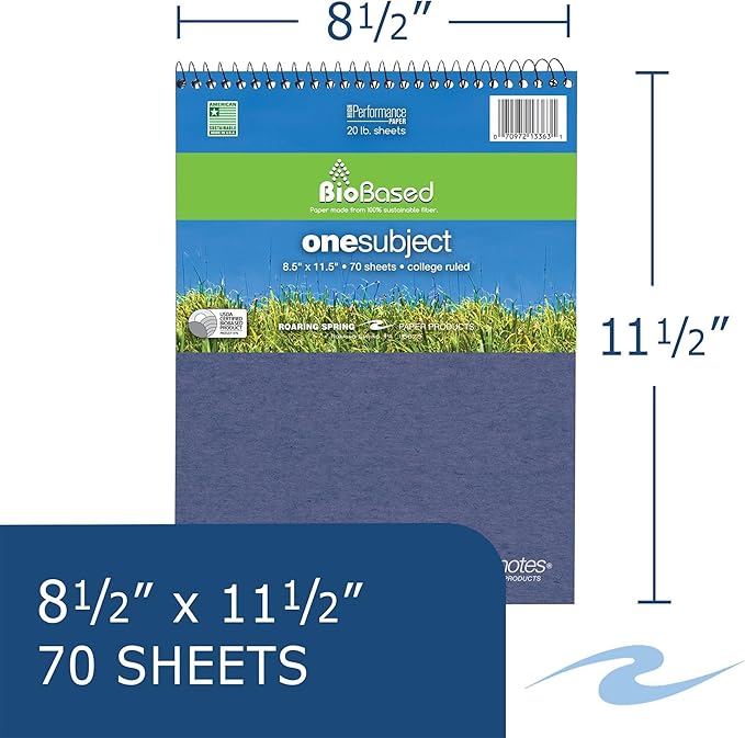 Roaring Spring Environotes College Ruled 1 Subject Recycled Spiral Notebook, Assorted Earthtone Covers,8.5" x 11.5" 70 Sheets (Pack of 1)