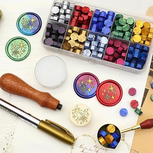 SWANGSA Star Wax Seal Stamp with 200pcs Sealing Wax Beads Kit, Great for Embellishment of Wedding Invitations, Wine Packages, Gift Wraps