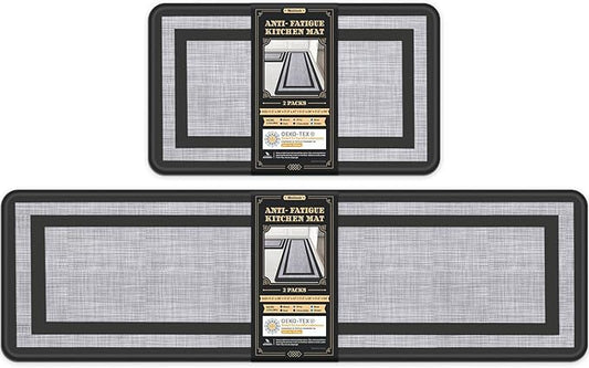 Mattitude Kitchen Mats Set of 2 Cushioned Rugs Anti-Fatigue Mats for Kitchen Floor,Waterproof Non-Slip Mats and Rugs Set for Office,Floor,Laundry 17.3"×29"+17.3"×59",Black