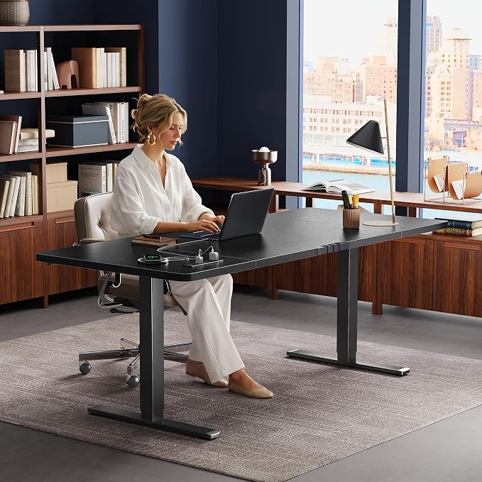 Huuger 71 X 30 Inch Electric Standing Desk with Power Outlets and USB-C Port, Height Adjustable Desk, Sit Stand Desk for Home Office, Computer & Gaming Desk with 4 Presets, Stable Steel Frame, Black