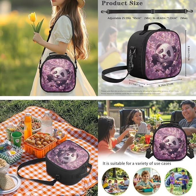 Ystardream Kids Backpack for Girls Cherry Blossom Panda Backpack and Lunch Box Set Large Capacity Elementary School Bookbag with Pencil Case Water Bottle Sleeve 4 in 1 for Teens Back to School Gift