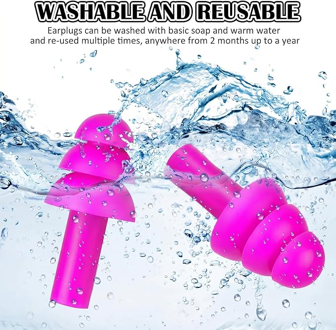 24 Pair Rose Red Ear Plugs - NRR 29dB Reusable Silicone Ear Plugs with Plastic Cases for Sleeping, Noise Cancelling, Concerts, Shooting, Swimming