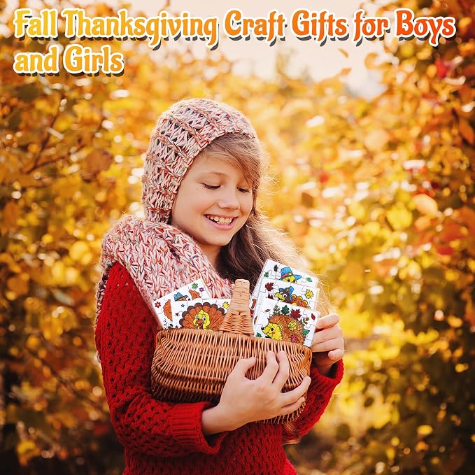 24Set Fall Thanksgiving Crafts for Kids Toddlers Adults, Thanksgiving Art Craft DIY Kit Blank Puzzle Pumpkin Turkey, Autumn Classroom Activities for Party Favors Gift Coloring Games Toys Supplies Bulk