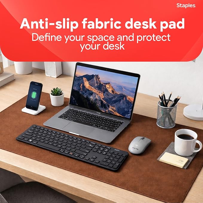 Anti-Slip Faux Leather Desk Pad, 31.5” x 15.7”, Brown, Large Desk Mat for Office & Home Workspace