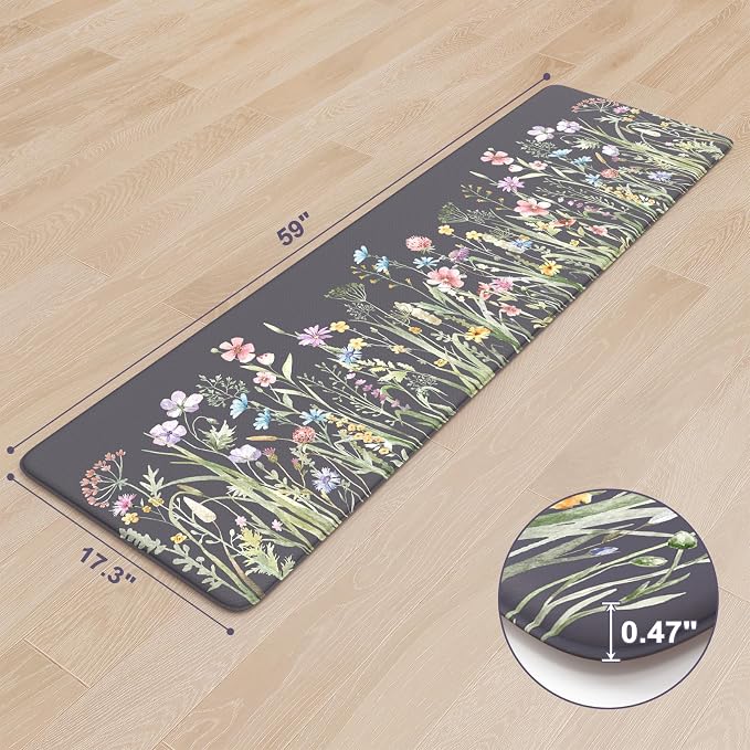 KIMODE Anti Fatigue Kitchen Mat for Floor, Farmhouse Kitchen Runner Rug | Non Slip Cushioned Kitchen Mat for Floor,Memory Foam Kitchen Mat for Laundry,Office,Sink,Dormitory Dark Gray Purple 17.3"x59"