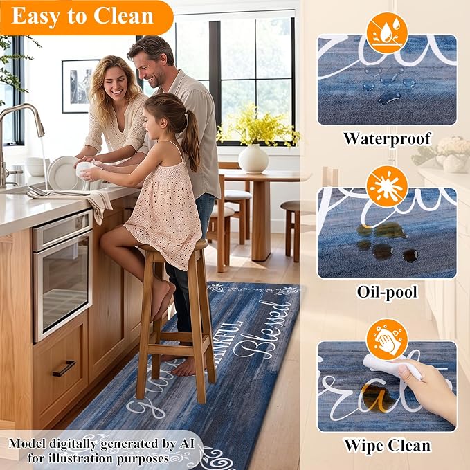 HEBE Anti Fatigue Kitchen Rugs Set of 2, Non Slip Cushioned Kitchen Mats for Floor, Waterproof Farmhouse Kitchen Carpet Set Comfort Standing Desk Mat for Sink,Office,Laundry