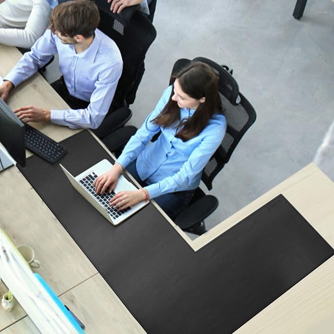 CENNBIE Dual Sided L Shaped Desk Pad,‎‎ (43.3"+51") x16 Inches Corner Leather Desk Pad,l Shaped Desk Gaming mat,Waterproof l Shaped Leather Mouse pad,Home Office Accessories Corner Desk Mat(Black)