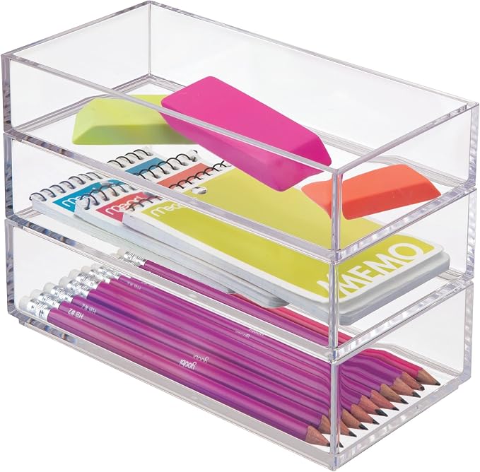 iDesign Clarity Plastic Drawer Organizer for Vanity, Countertop, Bathroom, Kitchen and Cabinet Storage, 8" x 4" x 2", Clear | Vanity Organizer, Desk Drawer Organizer