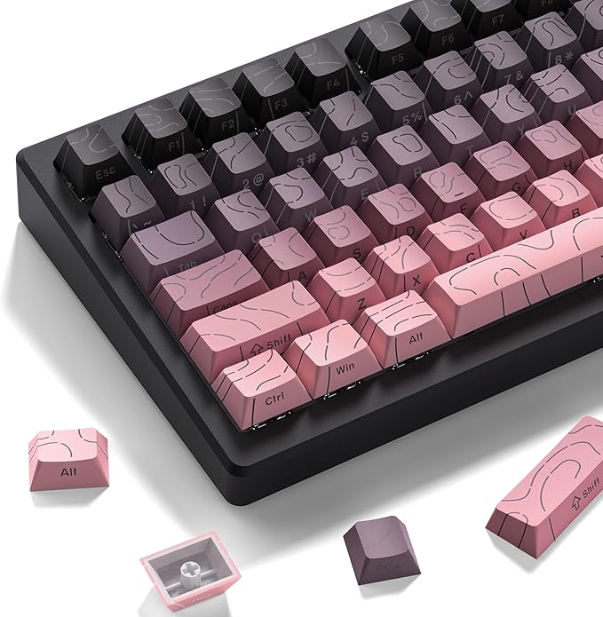 dagaladoo Pink Grey Topographic keycap Sets Line Backlit Gradient keycaps Shine Through Keyboard Keys Side Printed Key caps Cherry Profile for 61/64/66/68/71/75/84/87/104/108 Mechanical Keyboards