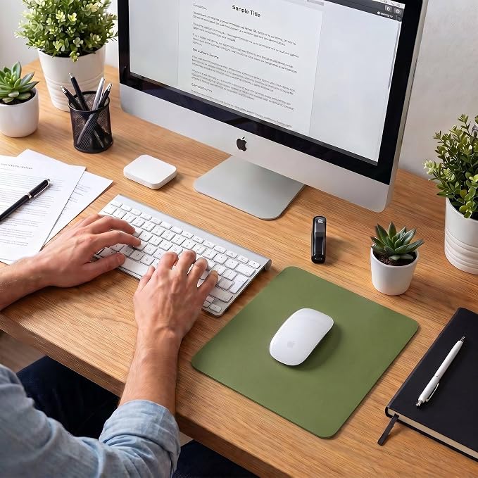 Leather Desk Pad Protector, Waterproof Mouse Pad, PU Desk Mat, Office Desk Cover, Desk Writing Mat for Office/Home/Work/Cubicle (Avocado Green) 9x8 in