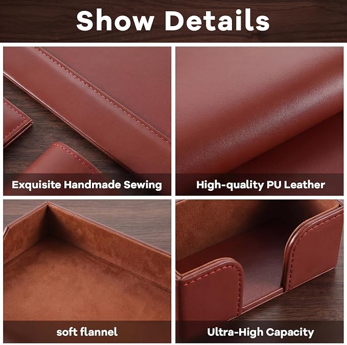 5 Pcs Bonded Leather Desk Organizer Accessories Set 30 x 18 Inch Leather Desk Mat Protector Sticky Note Holder File Paper Tray Pen Cup Business Card Holder Workspace Decor for Women Men