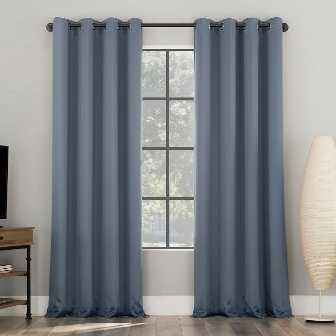 Sun Zero Nordic 2-Pack Theater Grade Noise Reducing Extreme 100% Blackout Grommet Curtain Panel Pair, 52" x 63", Denim Blue